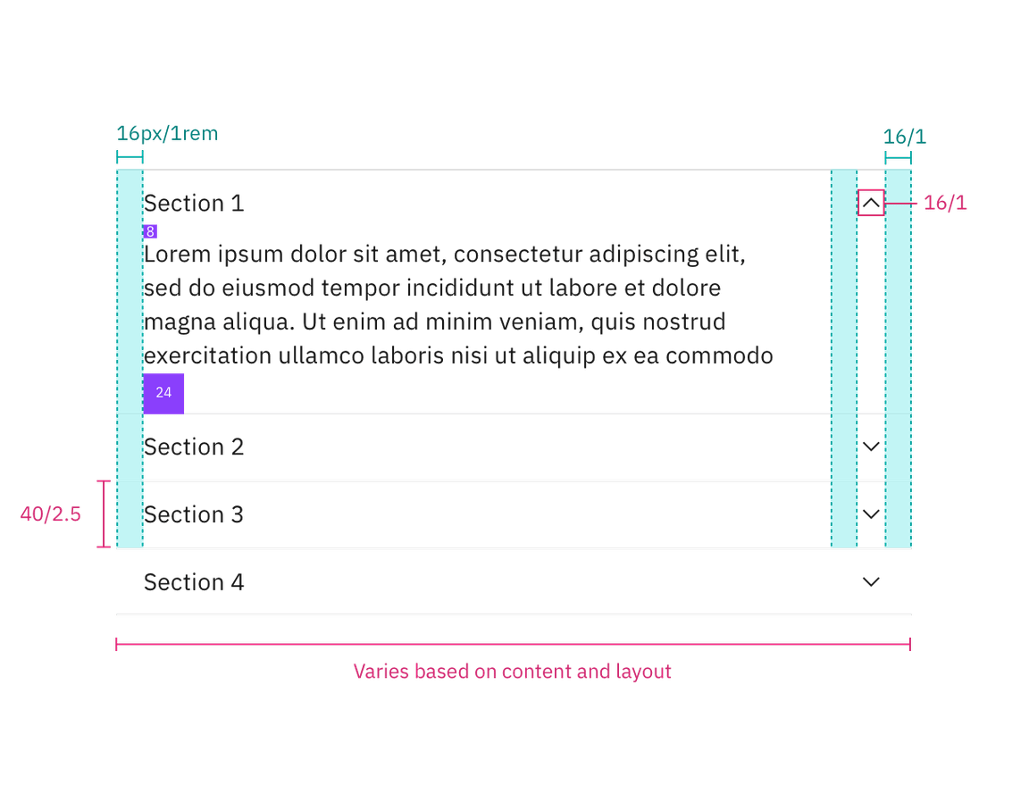 Structure and spacing measurements for accordion